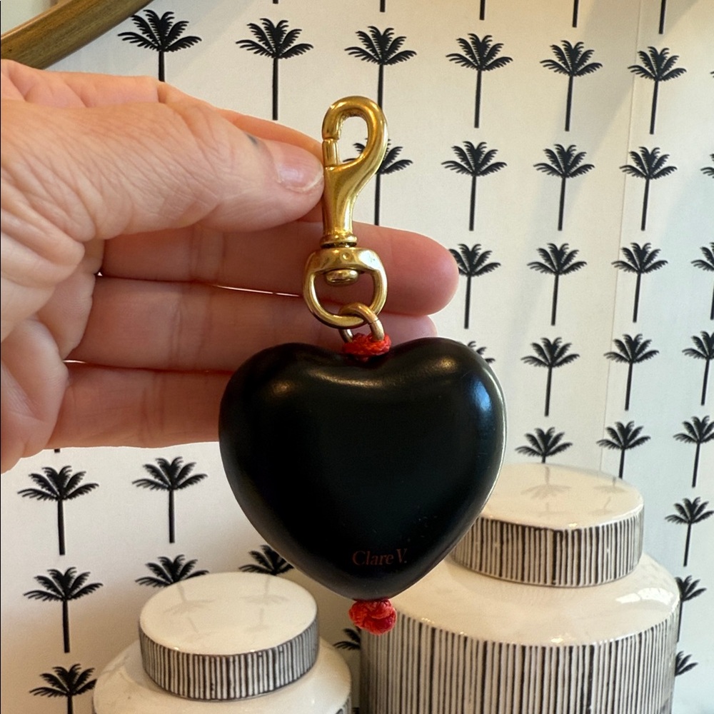 Clare V Black Heart Keychain with Gold Clasp